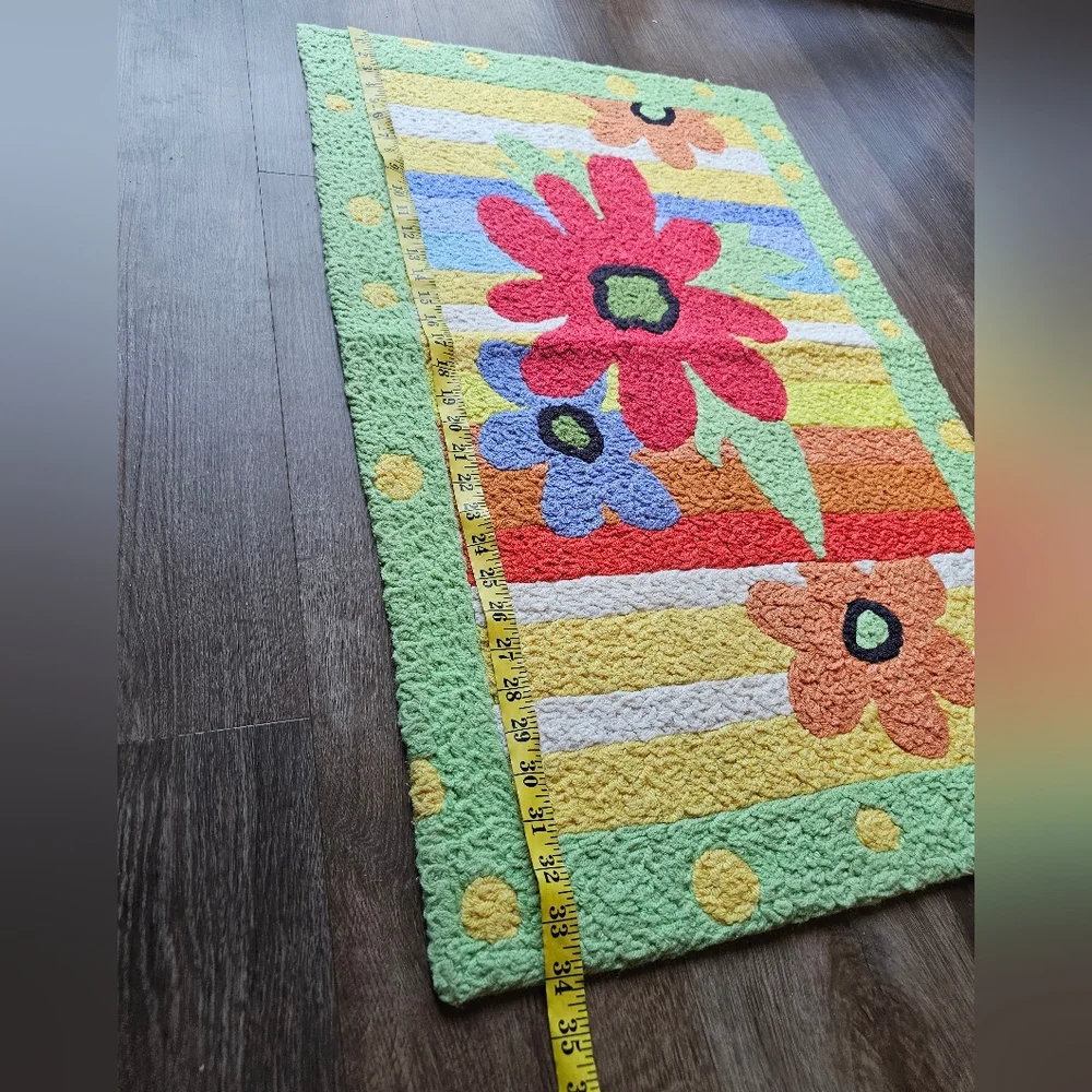 Vintage Y2K Jellybean Flower Power Kids Rug Floor Mat, brightly colored Flower